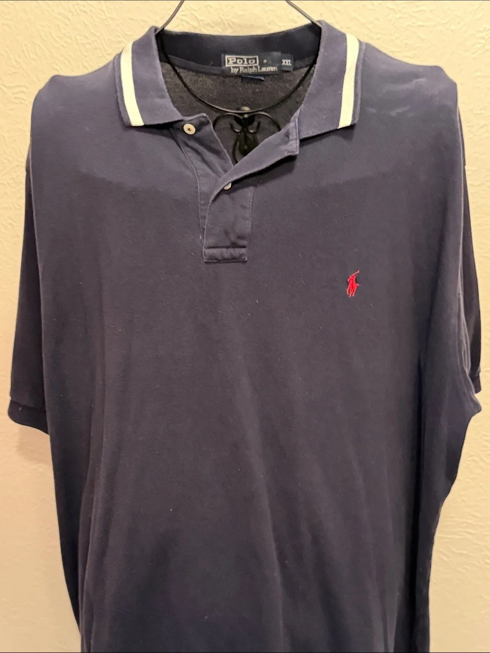 🐎🐎🐎BOGOHO🐎🐎🐎Polo by Ralph Lauren Navy Polo with Red Pony White Collar Trim-2XL